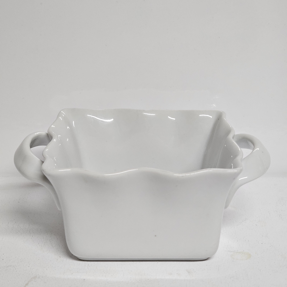 White Ruffled BIA Ceramic Dish with Handles – 6.5"